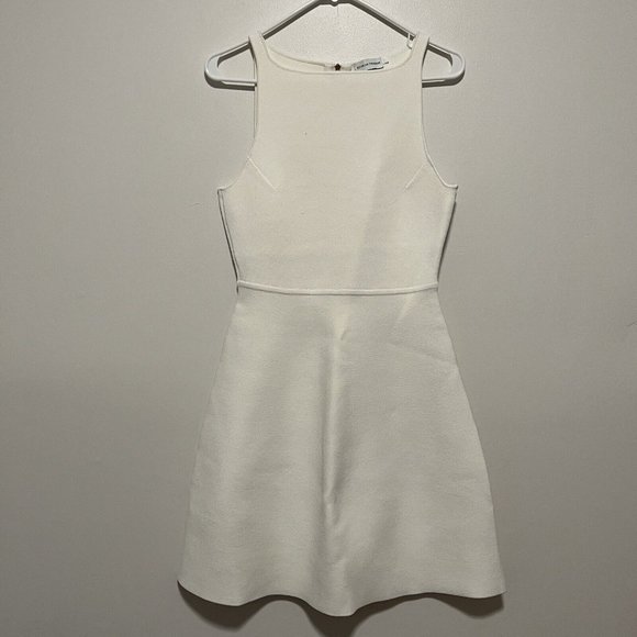 Scanlan Theodore Cream Crepe Knit Sleeveless A-Line High Neck Dress Size Small - Picture 3 of 11